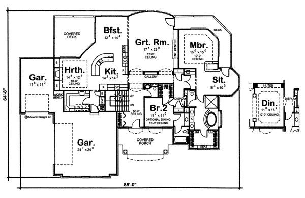 Plan 62446DJ: Sophisticated 2-Bed House Plan with 4-Car Garage - Floor Plan - Main Level - Traditional