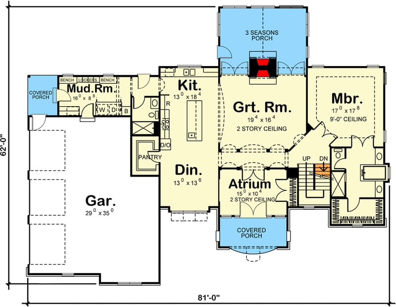 Plan 62453DJ: European Traditional House Plan with 5 Bedrooms and 3-Car Garage - Floor Plan - Main Level - European, Traditional