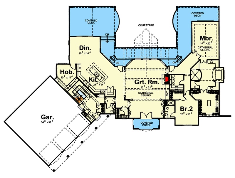 Plan 62460DJ: Traditional House Plan with Stone Accents - Floor Plan - Main Level - European, Traditional