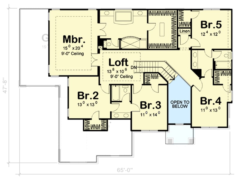 Plan 62490DJ: Traditional Five Bedroom House Plan with Three Car Garage - Floor Plan - 2nd Floor - Traditional