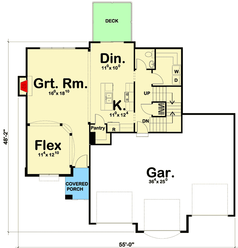 Plan 62491DJ: Flex Option a Plus - Floor Plan - Main Level - European