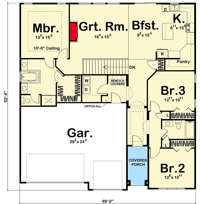 Plan 62501DJ: Compact 3 Bed Home Plan - Floor Plan - Main Level - Craftsman, Northwest