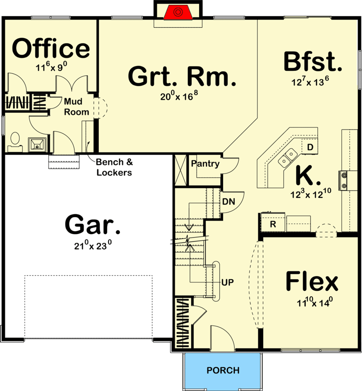 Plan 62508DJ: Tudor-Inspired Home with Flex Space - Floor Plan - Main Level - European, Rustic, Traditional, Tudor