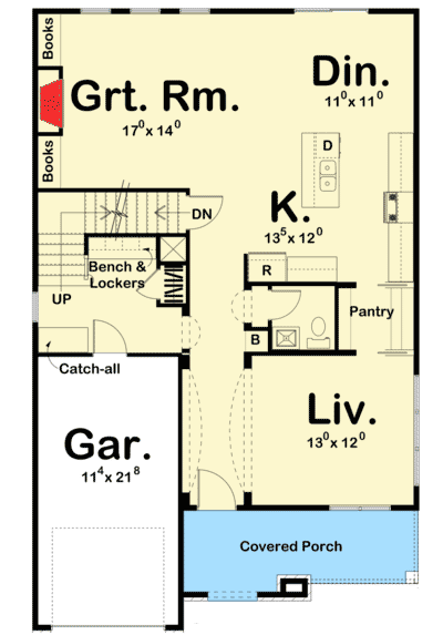 Plan 62541DJ: Narrow Lot Traditional Home Plan - Floor Plan - Main Level - Traditional