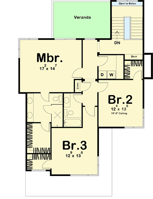 Plan 62545DJ: 3 Bed Modern Home Plan with Covered Patio - Floor Plan - 2nd Floor - Contemporary, Modern, Northwest