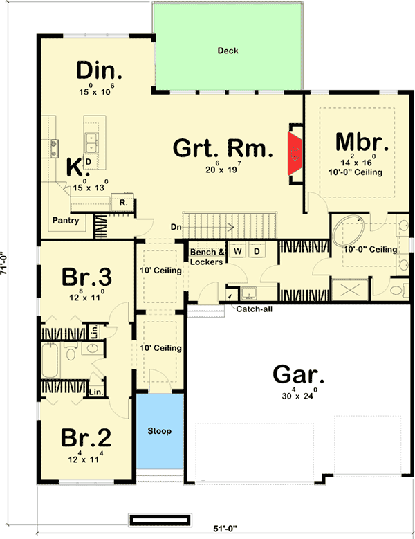 Plan 62547DJ: 3 Bed Modern Ranch House Plan - Floor Plan - Main Level - Contemporary, Mid Century Modern, Modern, Ranch