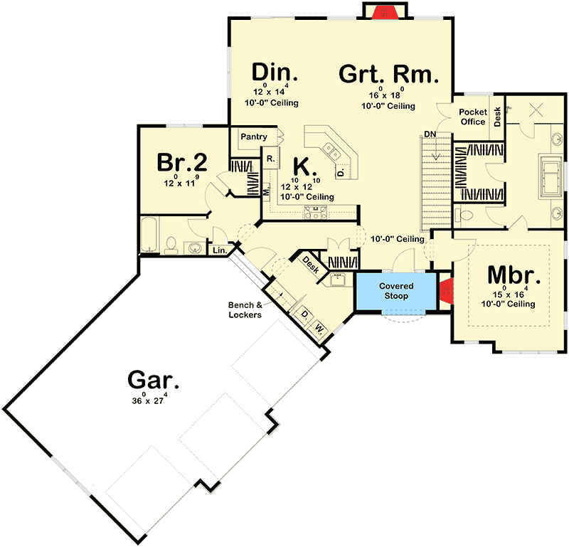 Plan 62549DJ: Angled 2 Bed European Cottage - Floor Plan - Main Level - Cottage, European