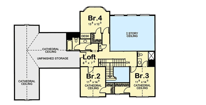 Plan 62580DJ: 4-Bed Farmhouse Plan with 2-Story Family Room - Floor Plan - 2nd Floor - Country, Farmhouse