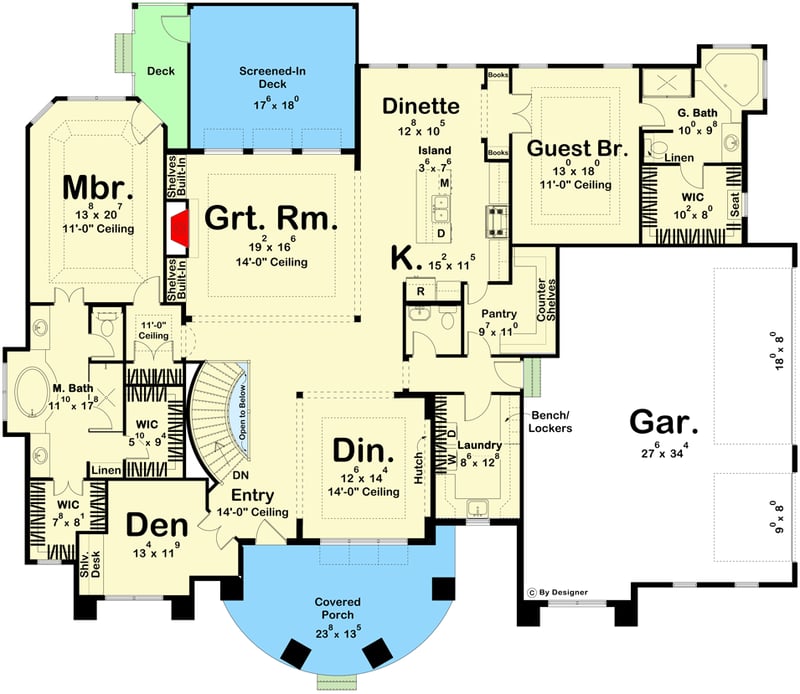 Plan 62594DJ: Southern House Plan with Custom Features - Floor Plan - Main Level - Southern