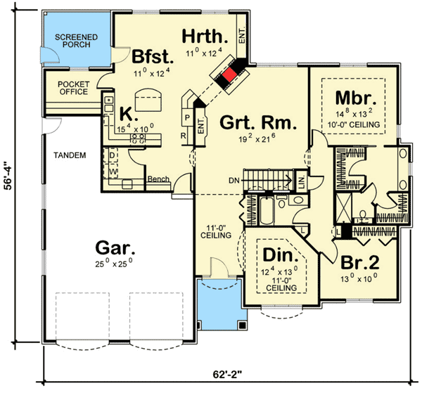 Plan 62621DJ: Southern House Plan Loaded with Interesting Features - Floor Plan - Main Level - Southern, Traditional