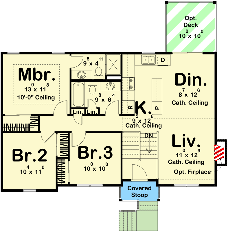 Plan 62624DJ: Split-Level House Plan with Open Layout - 1354 Sq Ft - Floor Plan - Main Level - Modern, New American, Ranch, Traditional