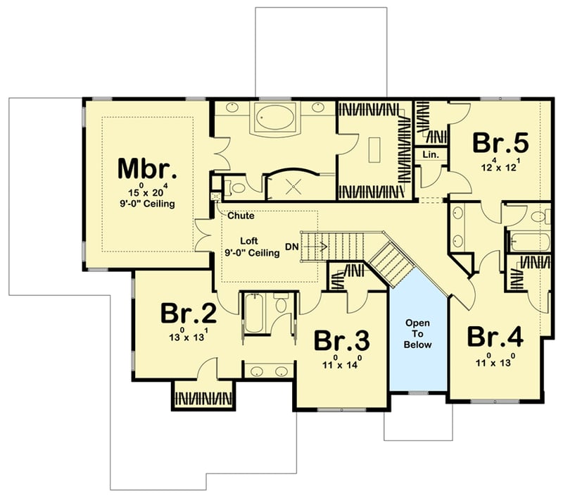 Plan 62628DJ: Five Bedroom European House Plan - Floor Plan - 2nd Floor - Craftsman, European, French Country, New American, Traditional