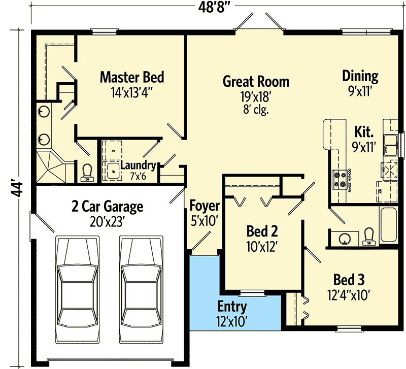 Plan 64300BT: Friendly 3 Bed Ranch Home Plan - Floor Plan - Main Level - Florida-Style, Ranch