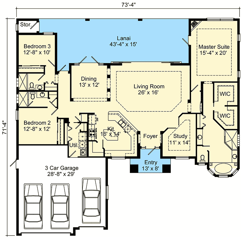 Plan 64304BT: Open Concept Mediterranean House Plan - Floor Plan - Main Level - Florida-Style, Mediterranean