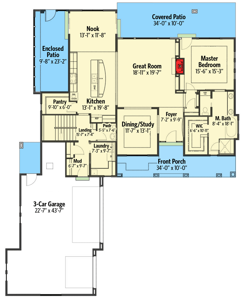 Plan 64405SC: 4 Bed Master on Main Craftsman House Plan - Floor Plan - Main Level - Hill Country, Northwest, Prairie