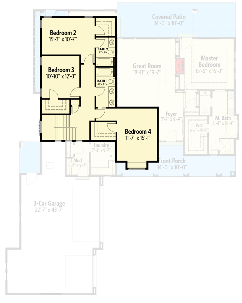 Plan 64405SC: 4 Bed Master on Main Craftsman House Plan - Floor Plan - 2nd Floor - Hill Country, Northwest, Prairie