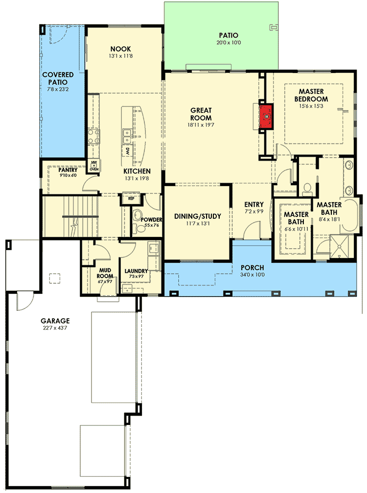 Plan 64406SC: 4 Bed Craftsman with Options - Floor Plan - Main Level - Craftsman, Northwest