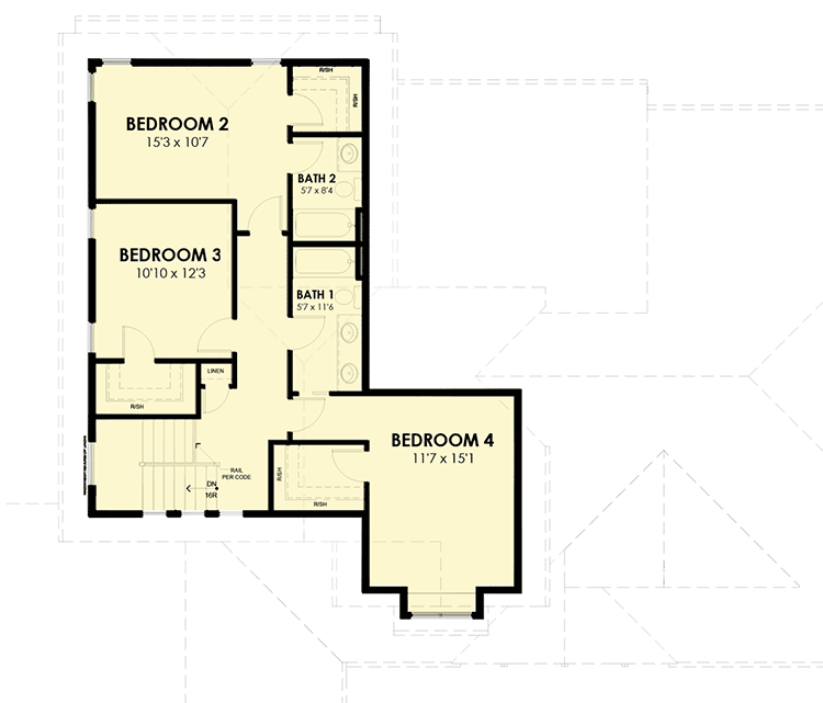 Plan 64406SC: 4 Bed Craftsman with Options - Floor Plan - 2nd Floor - Craftsman, Northwest