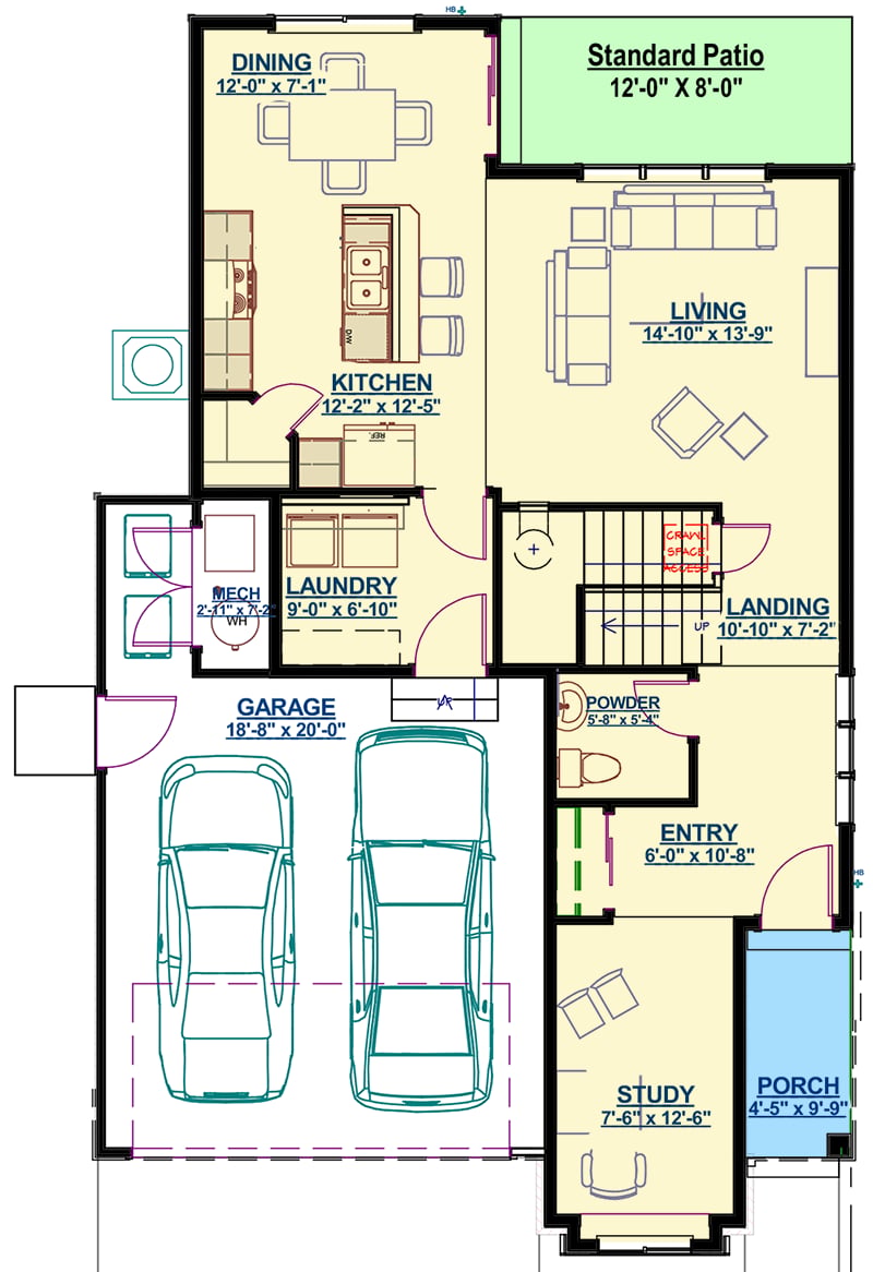 Plan 64419SC: Three Bedrooms and a Second Floor Loft - Floor Plan - Main Level - Bungalow, Craftsman, Northwest