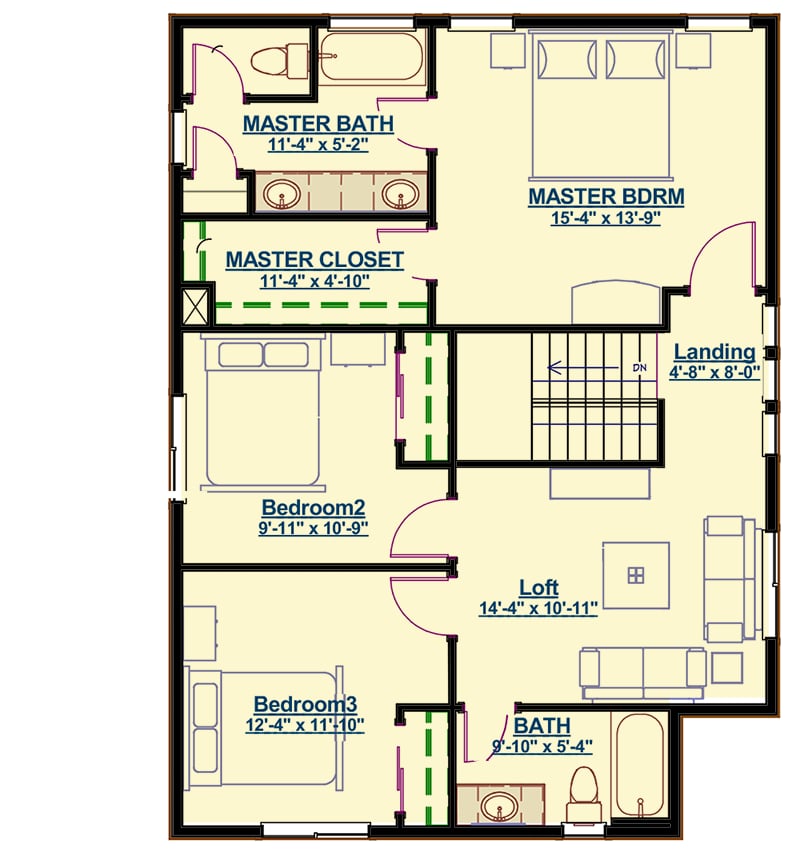 Plan 64419SC: Three Bedrooms and a Second Floor Loft - Floor Plan - 2nd Floor - Bungalow, Craftsman, Northwest