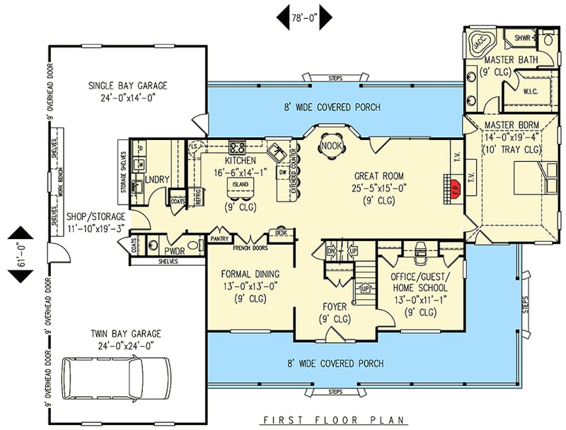 Plan 6539RF: Country Farmhouse Plan With Lots of Extras - Floor Plan - Main Level - Country, Farmhouse