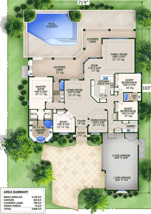 Plan 65605BS: Stunning Mediterranean Home Plan - Floor Plan - Main Level - Florida-Style, Mediterranean, Spanish