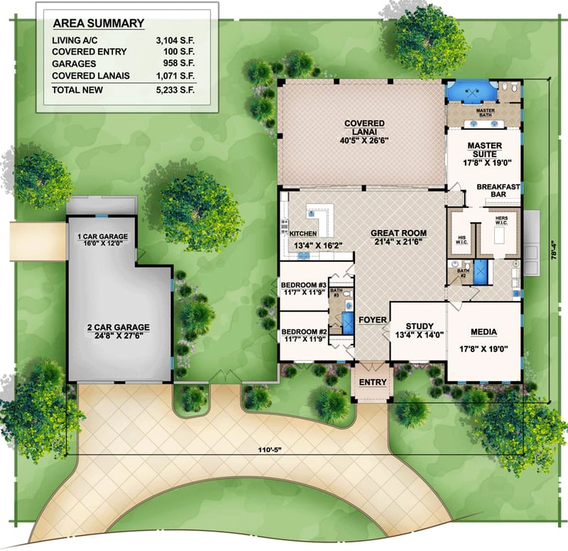 Plan 65609BS: Tropical Dreams - Floor Plan - Main Level - Florida-Style, Mediterranean, Southern
