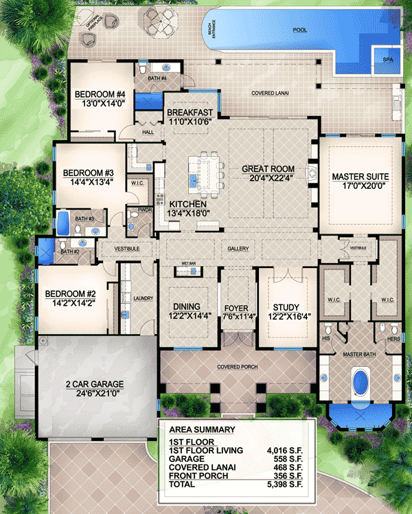 Plan 65612BS: Grand Southern Home Plan - Floor Plan - Main Level - European, Florida-Style, Southern, Transitional