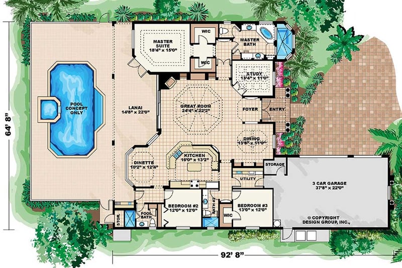 Plan 66061BW: Perfect for Entertaining - Floor Plan - Main Level - European, Mediterranean