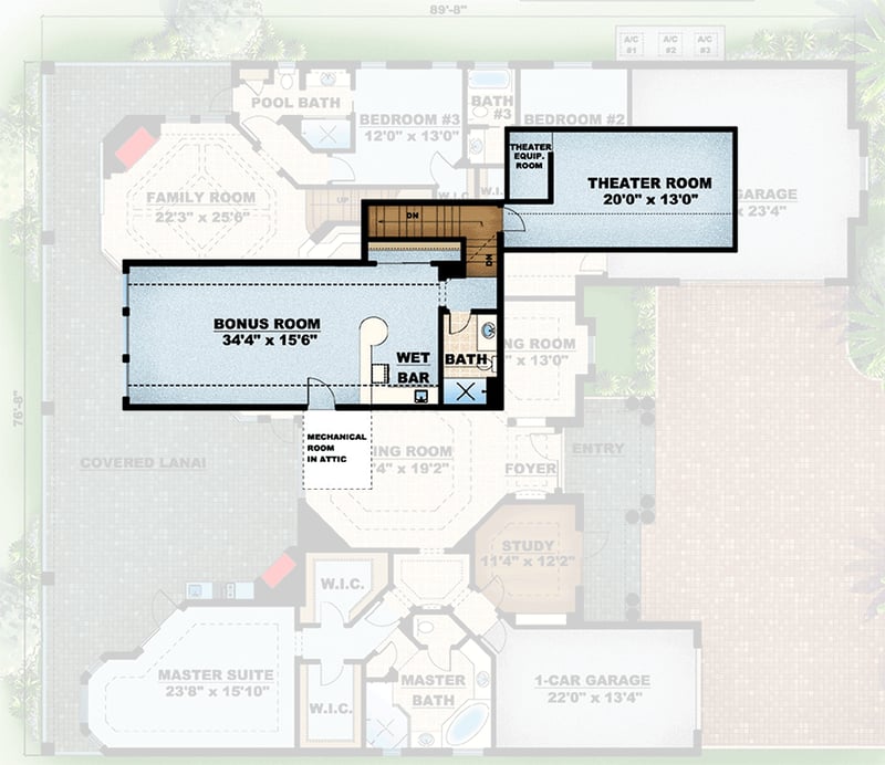 Plan 66124WE: Mediterranean Florida Style House Plan with 4 Bedrooms and Lanai - Floor Plan - 2nd Floor - Florida-Style, Mediterranean, Southern