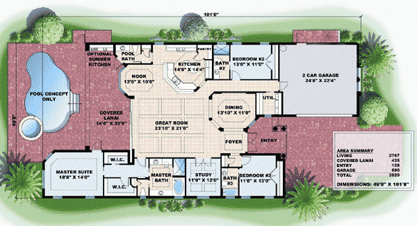 Plan 66153BW: Sumptuous Master Bath - Floor Plan - Main Level - Mediterranean