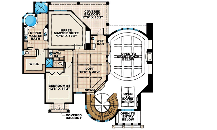 Plan 66206BW: 2-Story Mediterranean House Plan with 2 Master Suites - Floor Plan - 2nd Floor - European, Florida-Style, Mediterranean