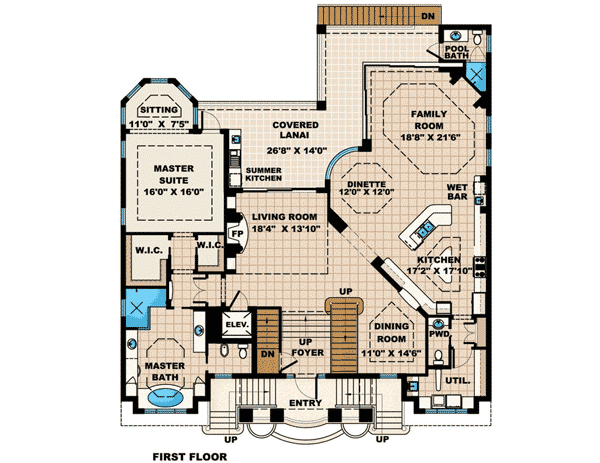 Plan 66221WE: Premium Features - Floor Plan - Main Level - Florida-Style, Mediterranean, Tuscan