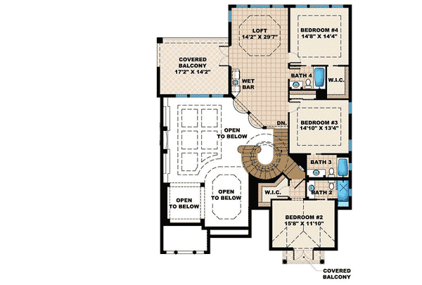Plan 66258WE: Loft Plus Lanai Equals Fun - Floor Plan - 2nd Floor - Florida-Style, Mediterranean