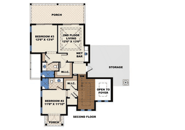 Plan 66294WE: Stylish Southern Home - Floor Plan - 2nd Floor - Florida-Style, Southern