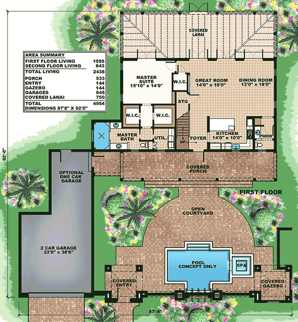 Plan 66343WE: Three Bedrooms and Two Outdoor Spaces - Floor Plan - Main Level - Florida-Style, Southern