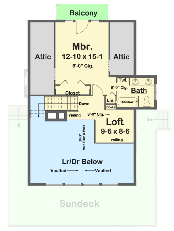 Plan 6702MG: Mountain House Plan with Large Private Upstairs Loft Above Detached 2-Car Garage - 1551 Sq Ft - Floor Plan - Second Floor - Cabin, Mountain, Vacation