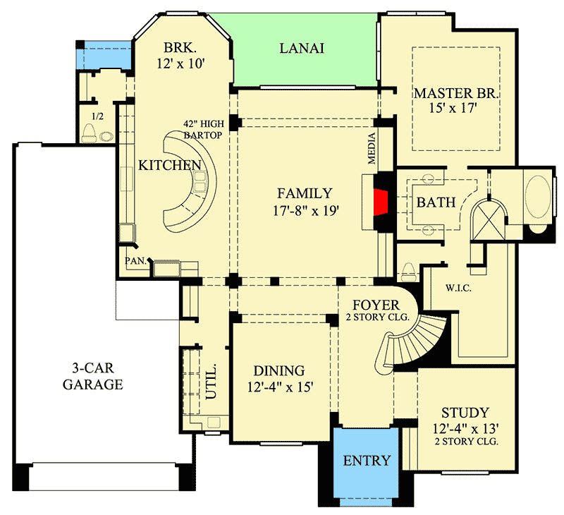 Plan 67052GL: Games Room and Kids Study - Floor Plan - Main Level - European, Mediterranean
