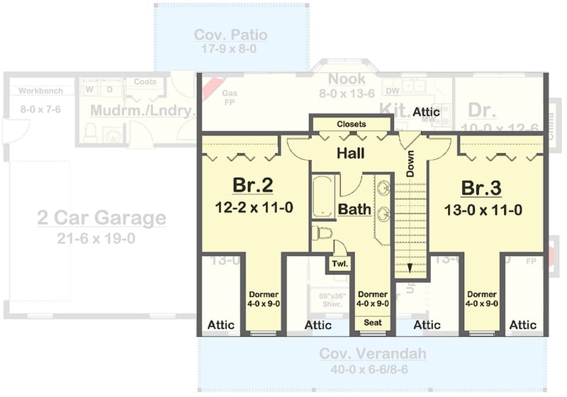 Plan 6718MG: 3-Bed Country Farmhouse Plan with Main Floor Master Suite - 2061 Sq Ft - Floor Plan - 2nd Floor - Country, Farmhouse, Traditional