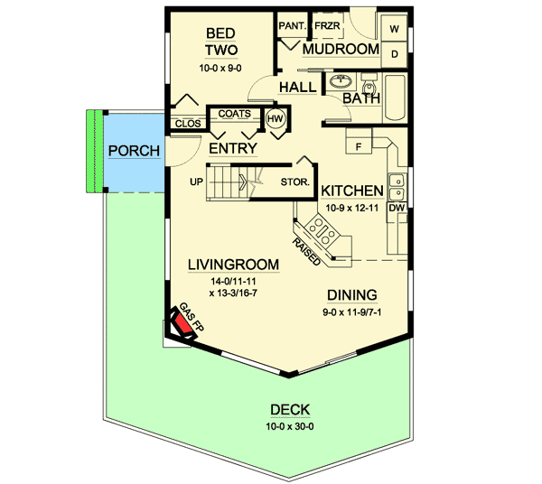 Plan 6745MG: Cozy 2 Bedroom Retreat - Floor Plan - Main Level - Mountain, Vacation