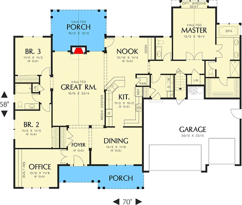 Plan 69006AM: Cottage Style with Split-Bedroom Design - Floor Plan - Main Level - Craftsman, Northwest