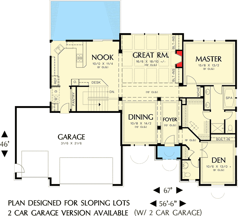 Plan 69019AM: European House Plan for Sloping Lot - Floor Plan - Main Level - European, Traditional