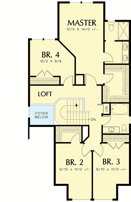 Plan 69032AM: Two Story House Plan with All Four Bedrooms Upstairs - 1919 Sq Ft - Floor Plan - 2nd Floor - Traditional