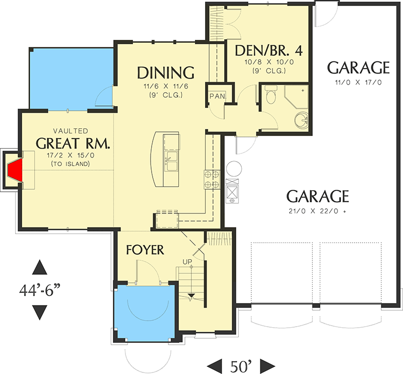Plan 69033AM: Two Story House Plan with Two Flex Rooms - 1760 Sq t - Floor Plan - Main Level - Traditional