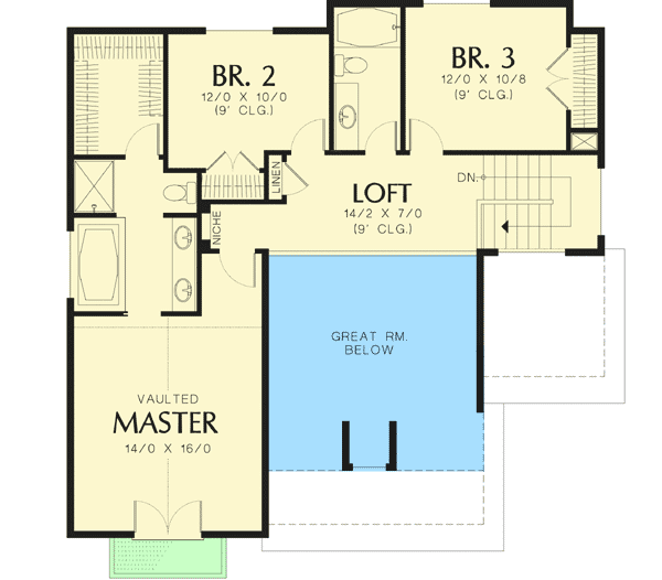 Plan 69035AM: Craftsman With Two Story Great Room - 2262 Sq Ft - Floor Plan - 2nd Floor - Craftsman, Northwest