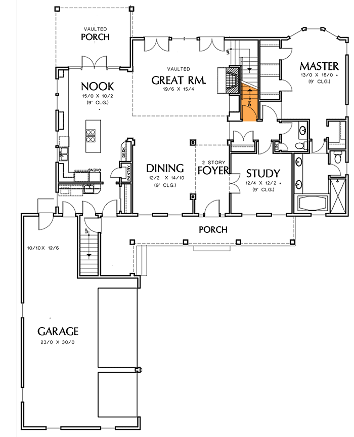 Plan 69036AM: Modern Farmhouse With Two Story Entry - 2923 Sq Ft - Floor Plan - Main Level with Basement Stairs - Country, Farmhouse, Traditional