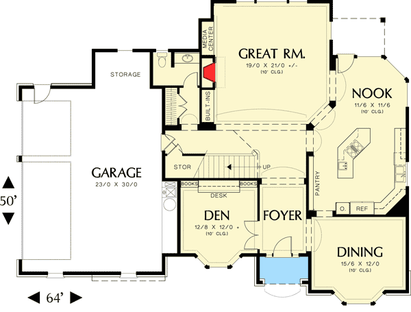 Plan 69071AM: Stately Stone Facade - Floor Plan - Main Level - Traditional