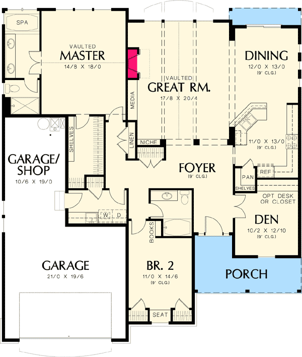 Plan 69112AM: Two Car Garage Cottage Plan - Floor Plan - Main Level - Cottage, Craftsman