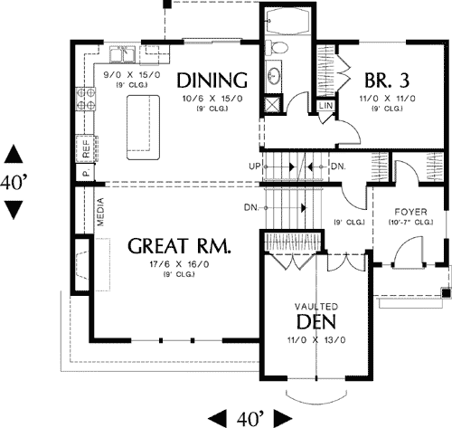 Plan 69132AM: Two Story Living with Garage Under - Floor Plan - Main Level