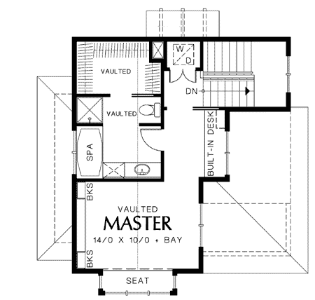 Plan 69146AM: Two Story One Bedroom Plan for Sloped Lot - Floor Plan - 2nd Floor - Northwest, Vacation